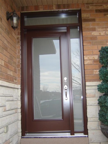 Sand blasted privacy glass door
